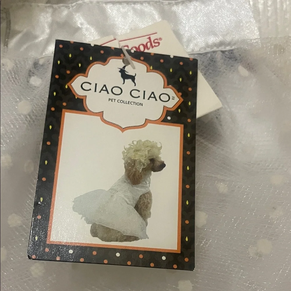 White and Cream Dog Costume w/Curly Wig